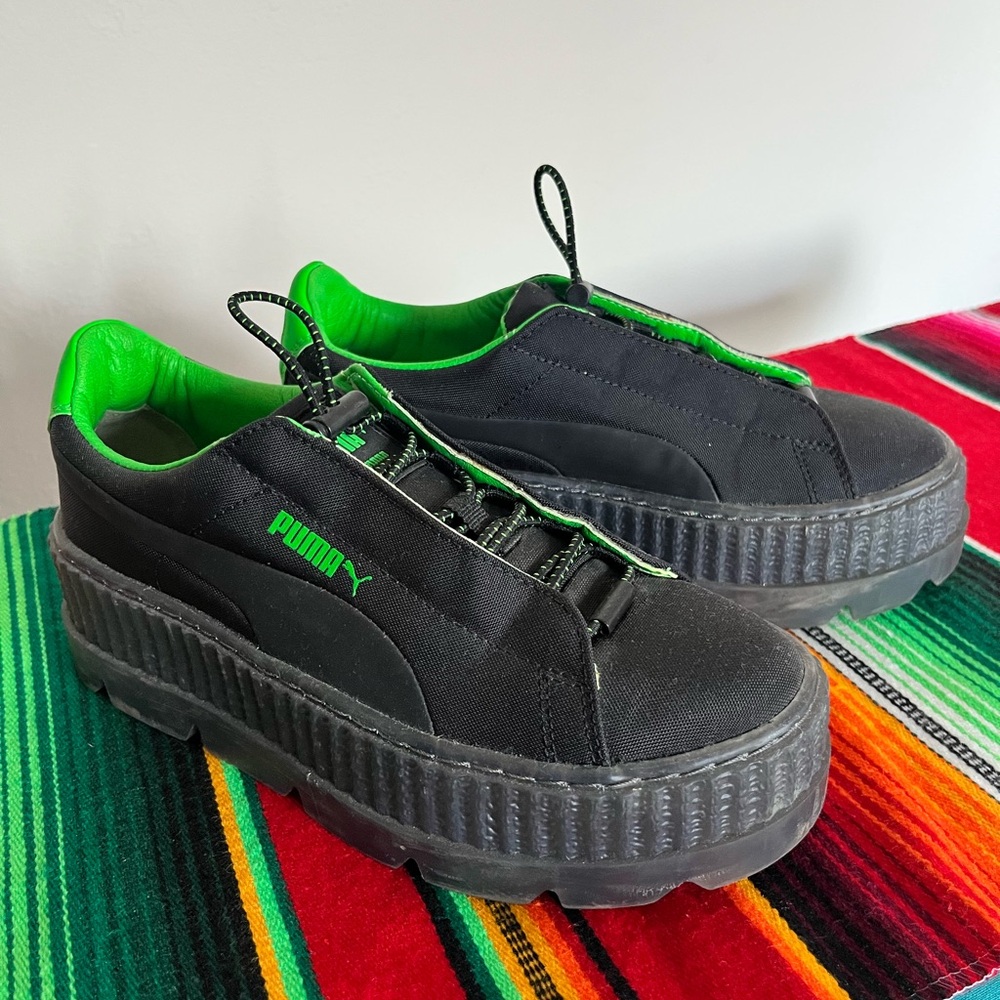 Puma by Rihanna Cleated Creeper Surf Black and Green Platform Sneakers
